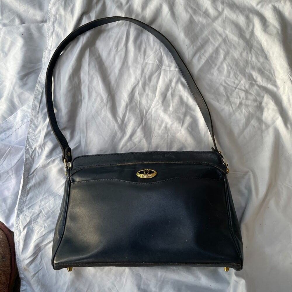 Vintage 60s ETIENNE AIGNER Navy Blue Shoulder BAG